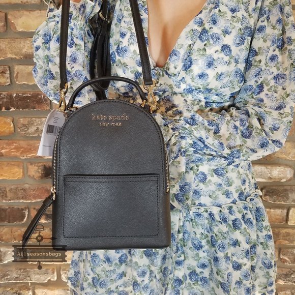 Kate Spade Mini Convertible Backpack BLACK Leather - Picture 7 of 12